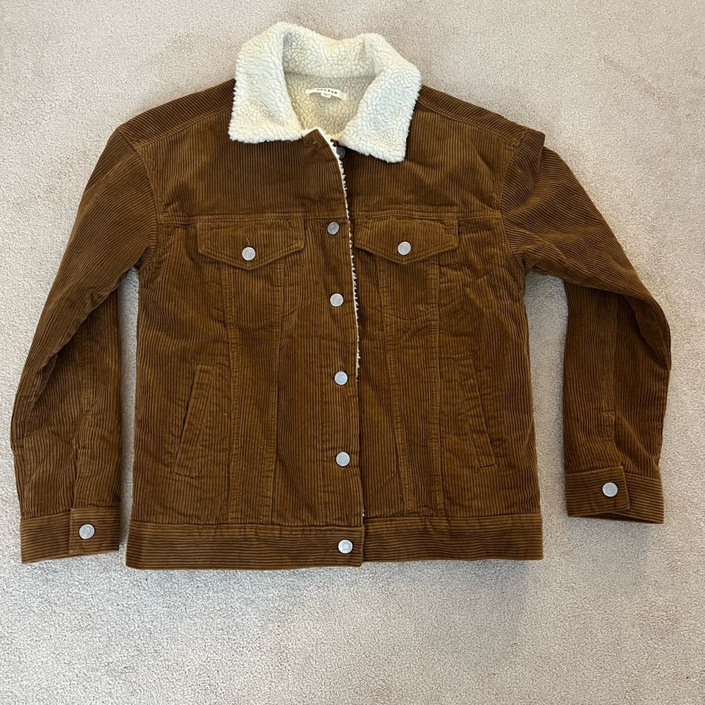 PacSun Off-White and Brown Corduroy Sherpa Jacket
